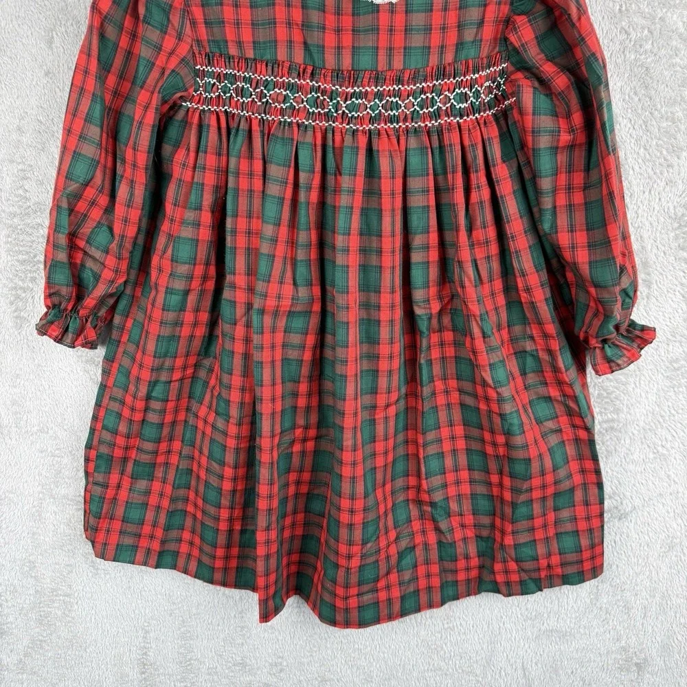 The Smockery Smocked Dress Size 6 Holiday Tartan Plaid Vintage 80s Eyelet Collar